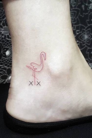 flamingo small tattoo on foot