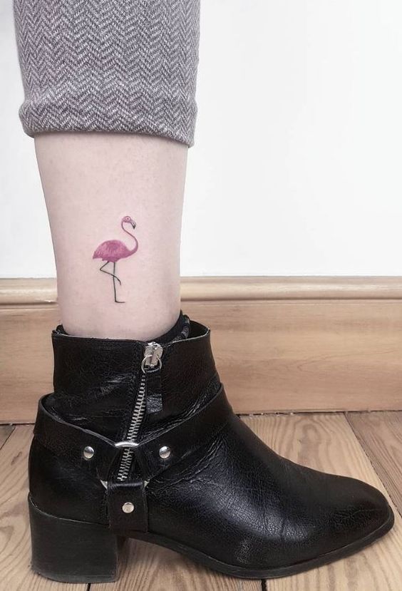 flamingo small tattoo on leg