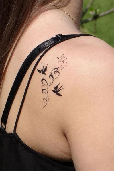Small design Back Shoulder Tattoos for girls