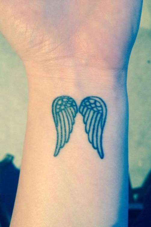 angel wings tattoo on wrist for girls