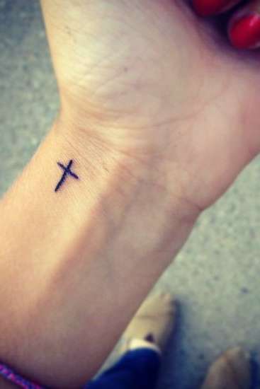 small cross tattoo on wrist for girls