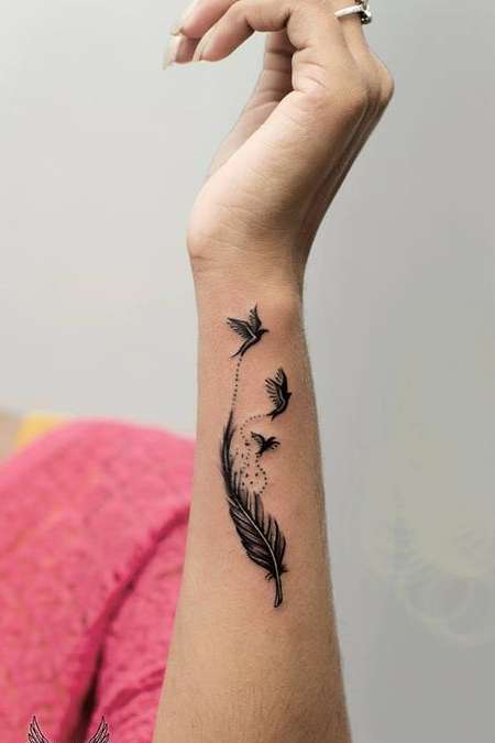 feather wrist tattoo for girls