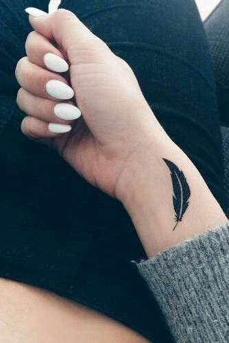 feather wrist tattoo for women