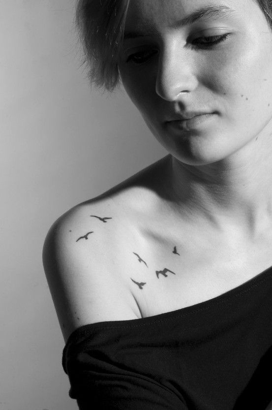 female front shoulder tattoos birds design