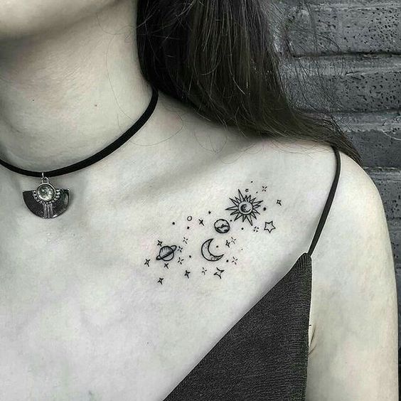 female front shoulder tattoos moon design