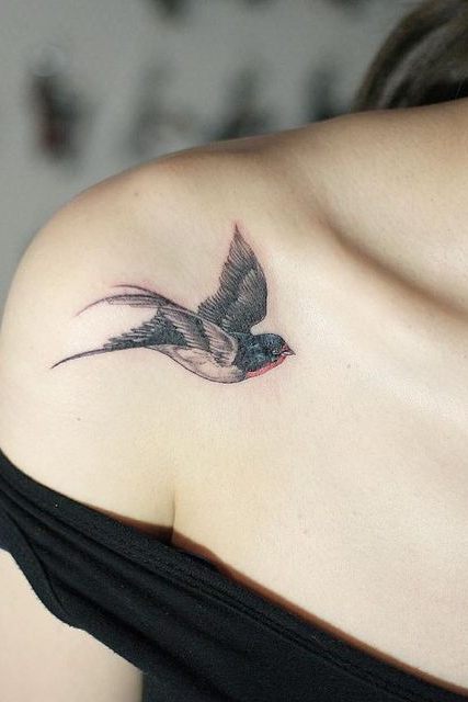 female front shoulder birds tattoos