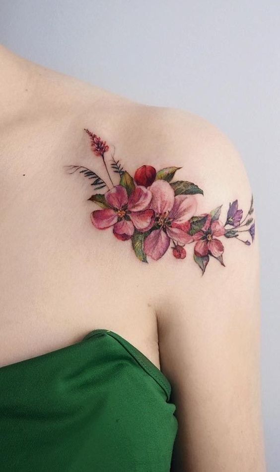beautiful flower shoulder tattoo color