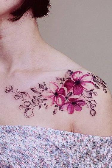 beautiful flower shoulder tattoo color