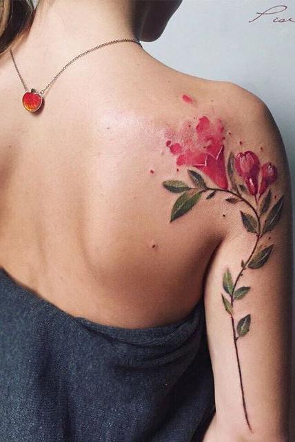 colorful flower shoulder tattoo