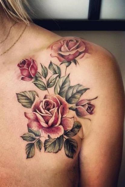 colorful flower shoulder tattoo