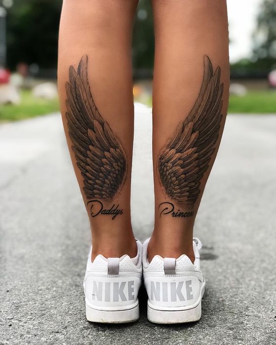 wing tattoo on leg for girl