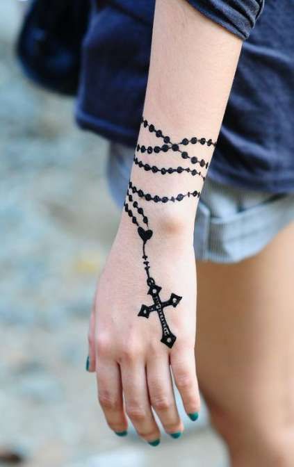 rosary tattoo on wrist for girls