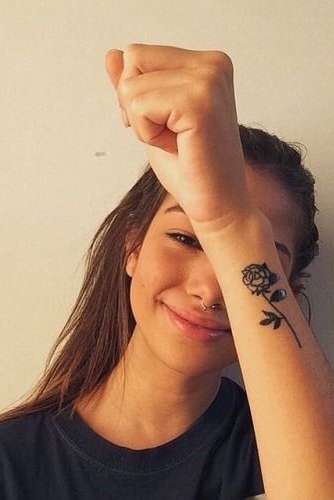 rose tattoo on wrist for girls