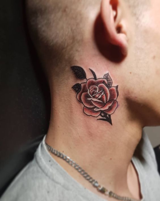 Rose Neck Tattoo for Men