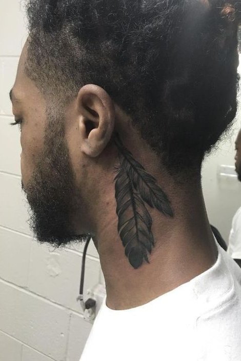  Feather Tattoo on Neck