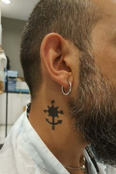 Anchor + Compass Mix Tattoo on Neck