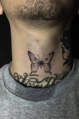 Butterfly Front Neck Tattoo