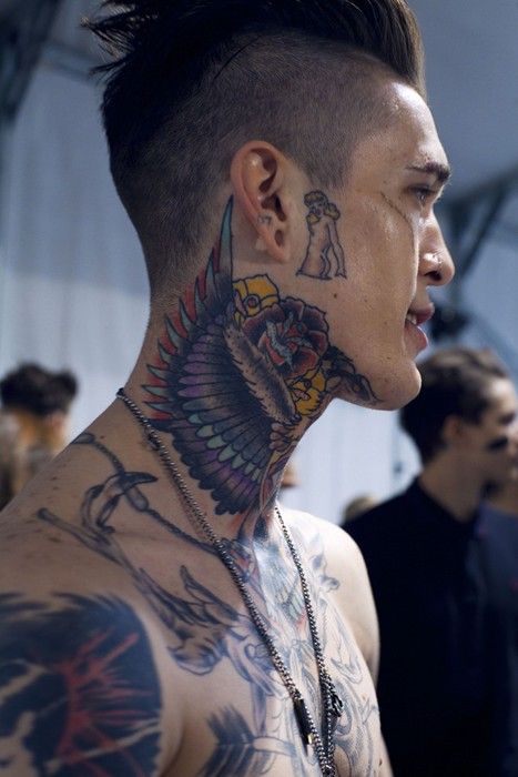Mix Tattoos on Neck for Men