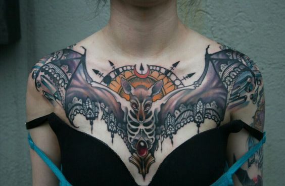bat Chest Tattoos for women