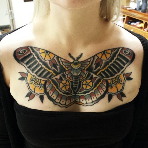 butterfly chest tattoos for female