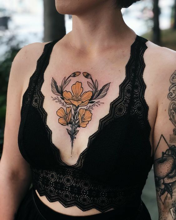 flower chest tattoos for female