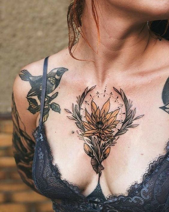flower chest tattoos for women