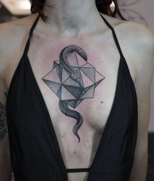 girls snake tattoo on chest