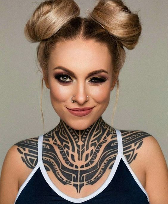 tribal chest tattoos for females