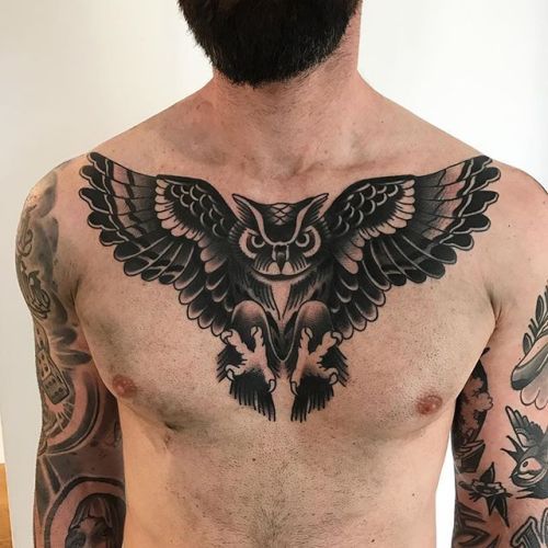 Owl Tattoo on Chest for Men