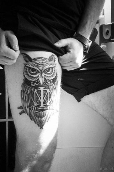 Thigh Owl Tattoo for Men