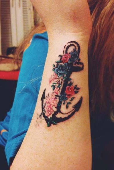 colorful anchor tattoo on side wrist