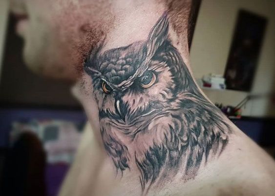 On Neck Owl Tattoo