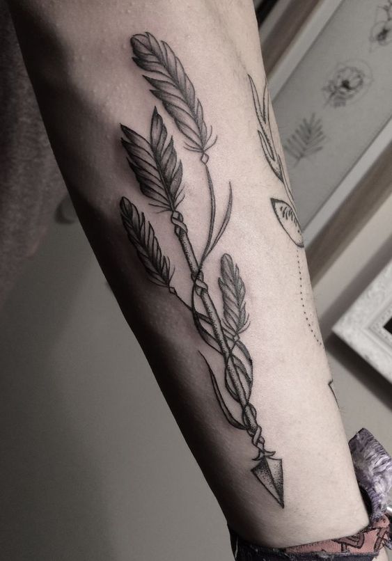 feather tattoo on forearm