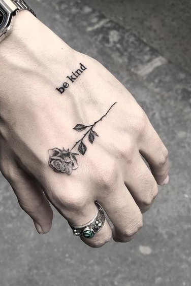 Rose + Text Tattoo on Hand