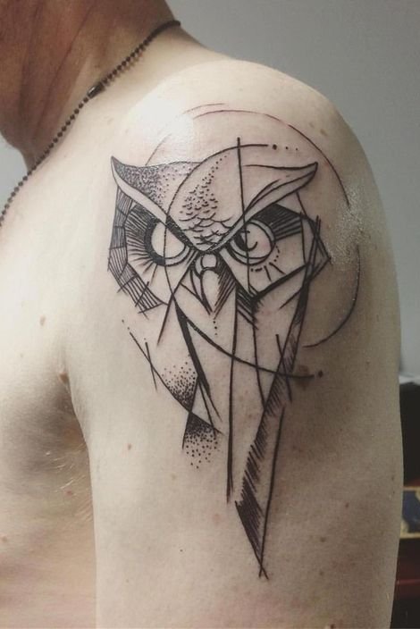 Shoulder Geometric Owl Face Tattoo