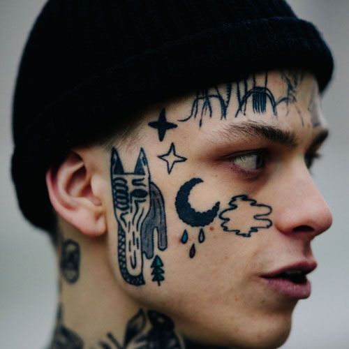 Moon and Sky Tattoo on Face