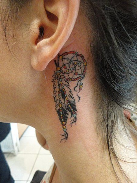 behind ear small dream catcher tattoo