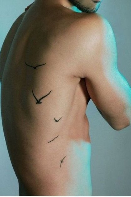 Birds Tattoo on Rib for Men