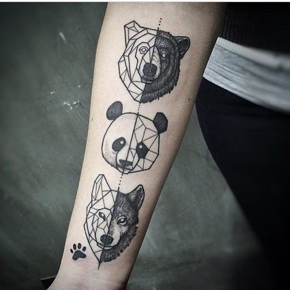 Wolf and Panda Tattoo on Wrist
