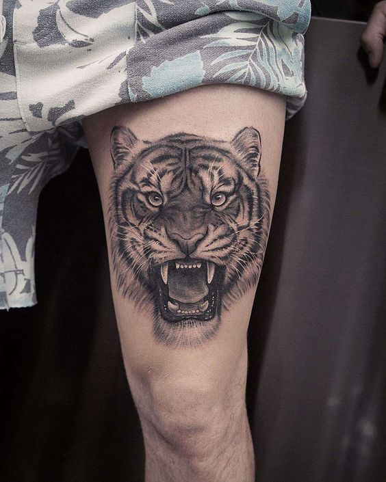 Thigh Tiger Tattoo for Men
