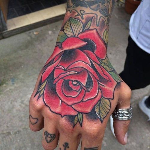 Large Rose Tattoo on Hand