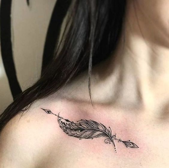 collarbone feather tattoo