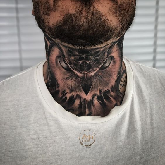 Owl Tattoo on Neck