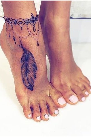 on foot feather tattoo