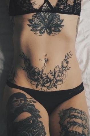 flower tattoos on stomach