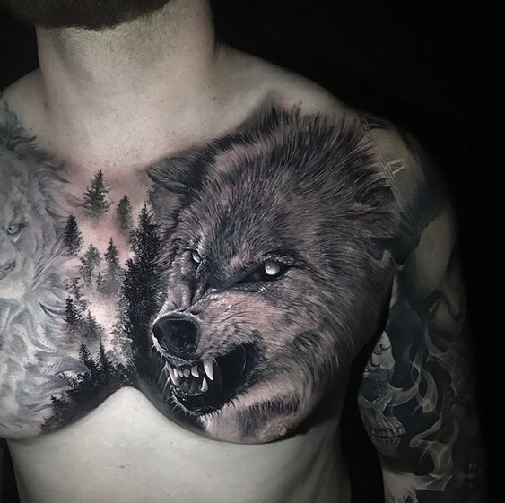 Wolf Tattoos on Chest
