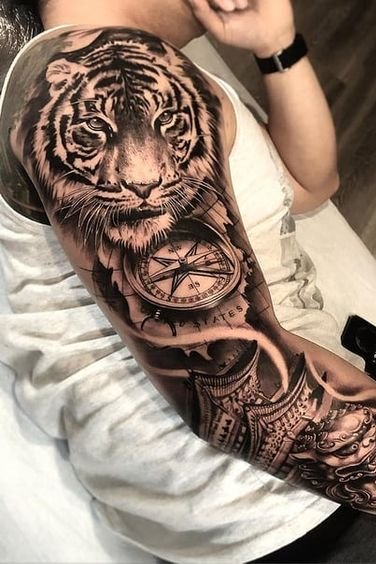 Tiger + Skull Tattoo on Arm