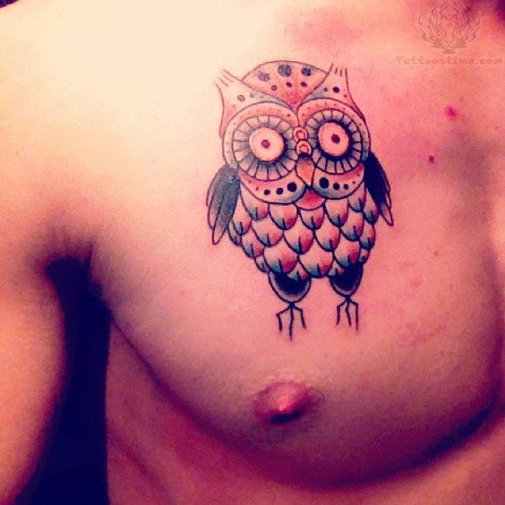 Small Owl Tattoo on Chest