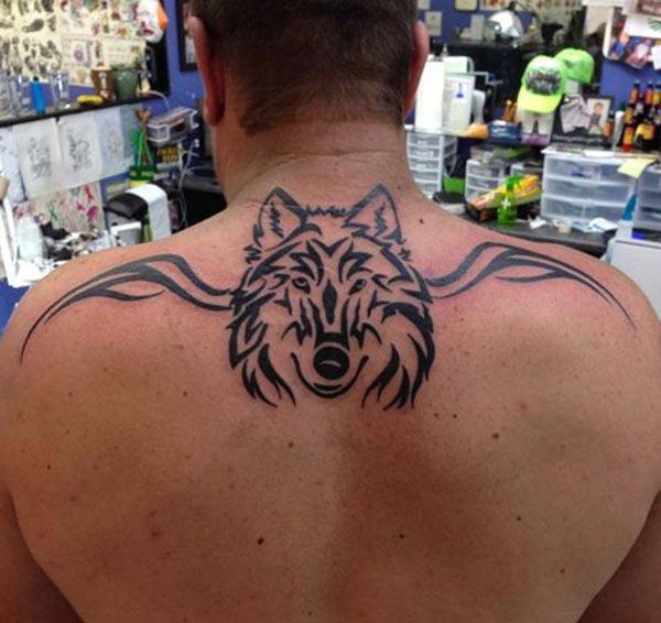 Shoulder Tribal Wolf Tattoos on Back