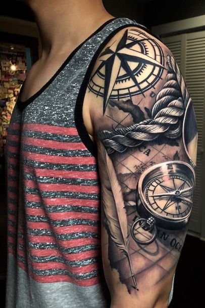 Compass Tattoo Designs on Shoulder